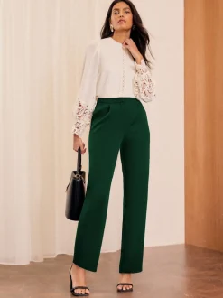 Love & Roses Forest Green Straight Leg Trousers