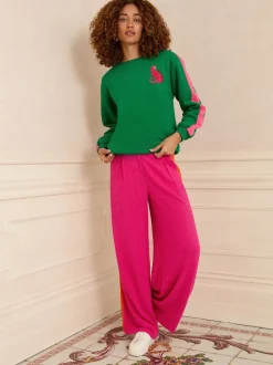 Love & Roses Green Leopard with Pink Stripe Crew Neck Jersey Sweatshirt
