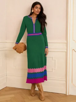 Love & Roses Green Petite Notch Neck Knitted Midi Dress