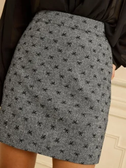 Love & Roses Grey Bow Print Mini Skirt