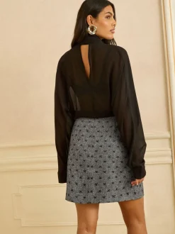 Love & Roses Grey Bow Print Mini Skirt