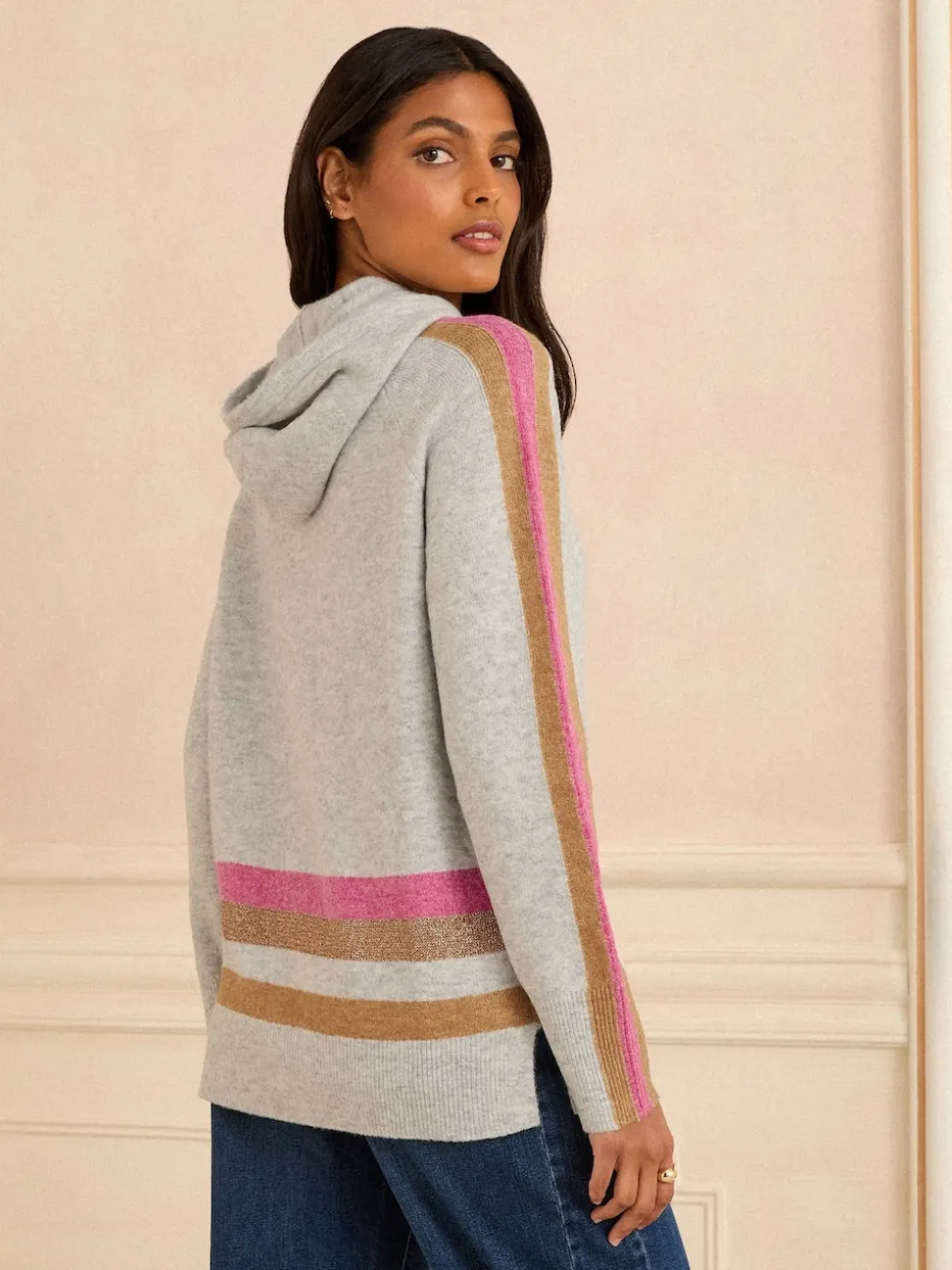 Love & Roses Grey Multi Lurex Stripe Stripe Metallic Hoodie