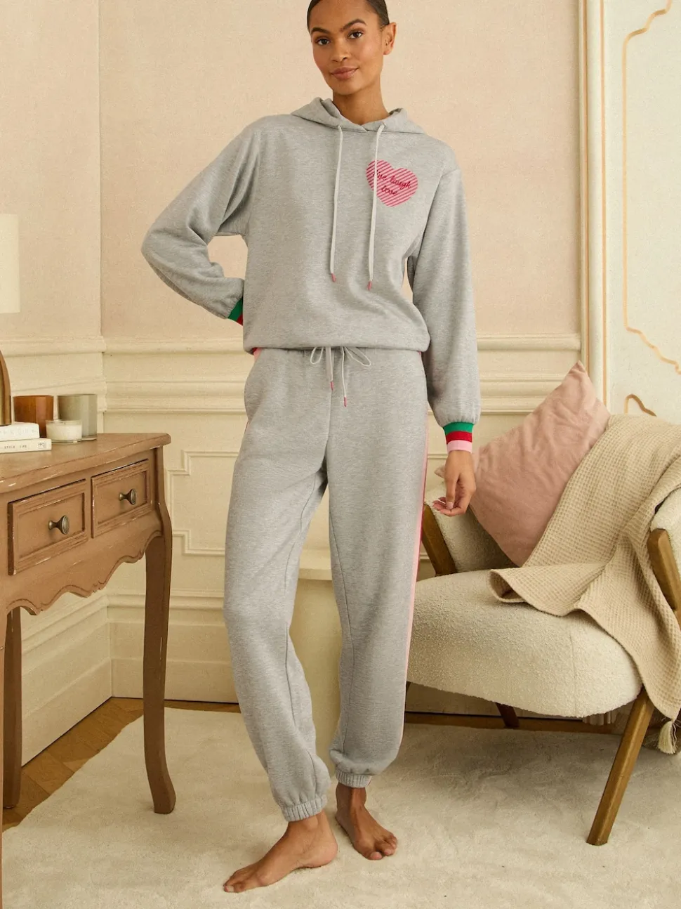 Love & Roses Grey Rainbow Tipped Jersey Loungwear Hoodie