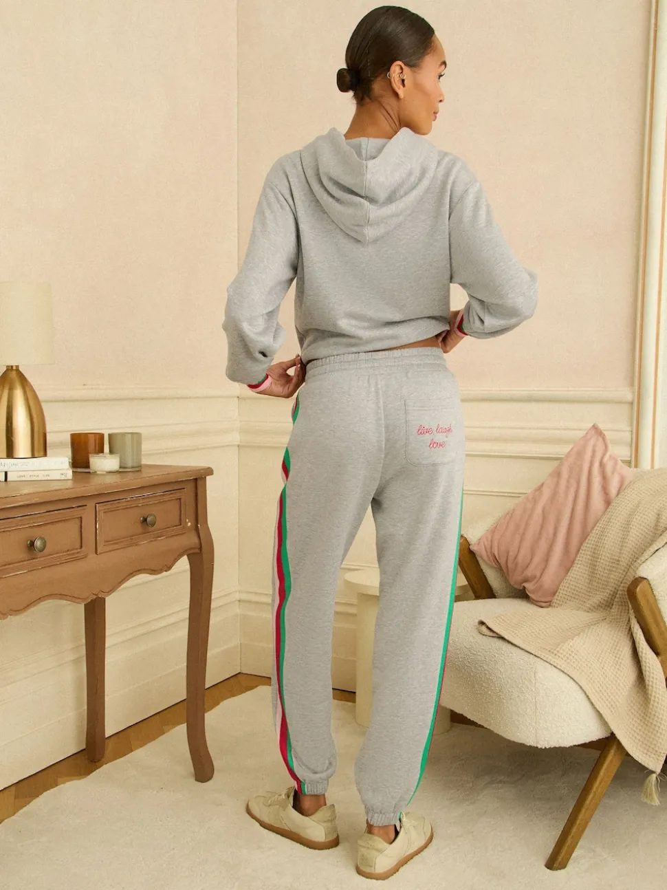Love & Roses Grey Rainbow Tipped Jersey Loungewear Bottoms