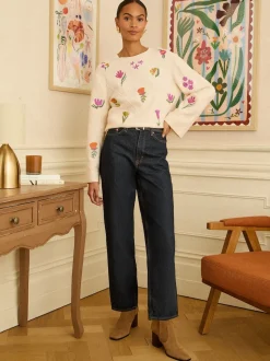 Love & Roses Ivory Embroidered Detail Knitted Jumper
