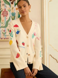 Love & Roses Ivory Embroidered Knitted Cardigan