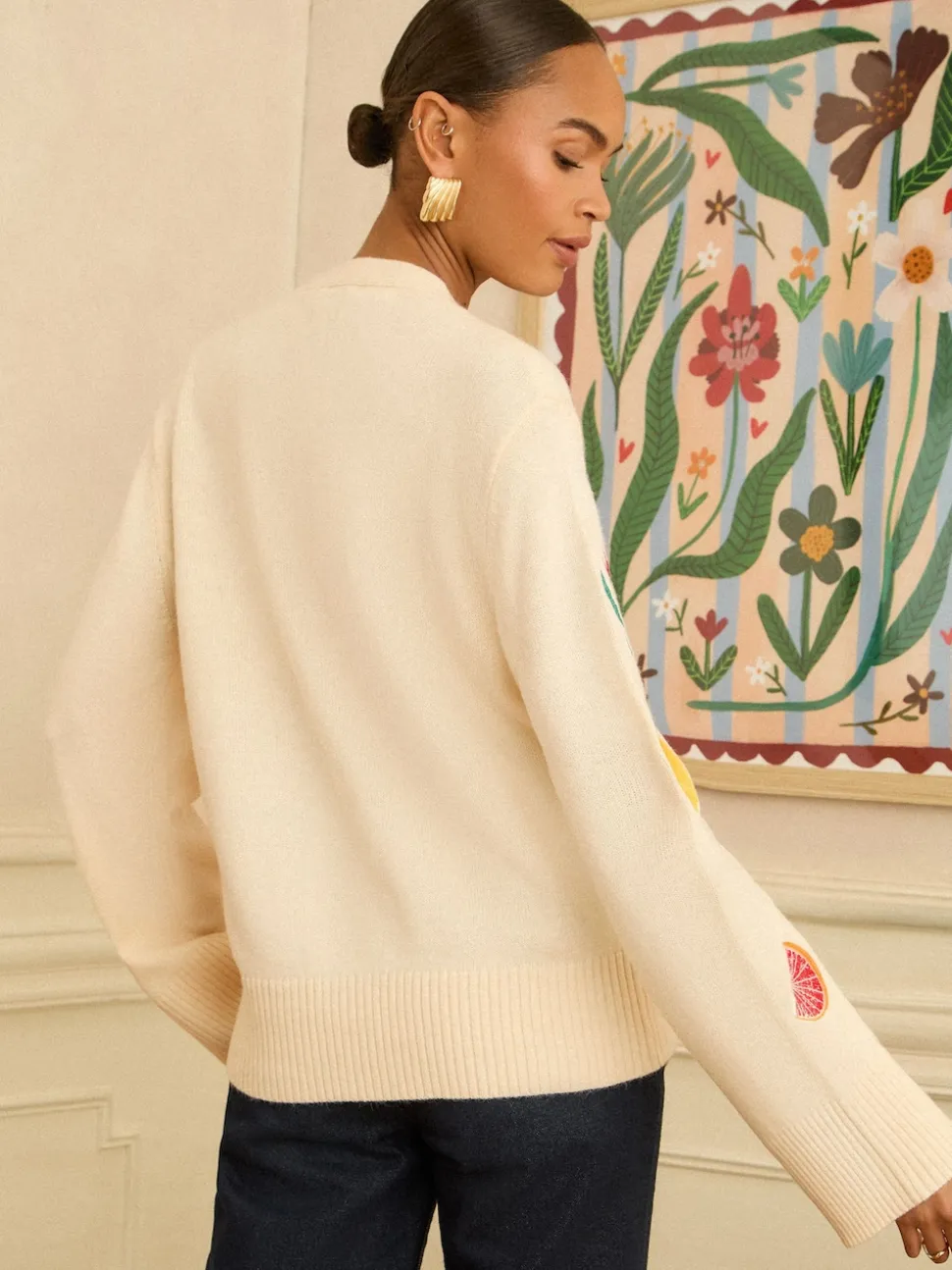 Love & Roses Ivory Embroidered Knitted Cardigan