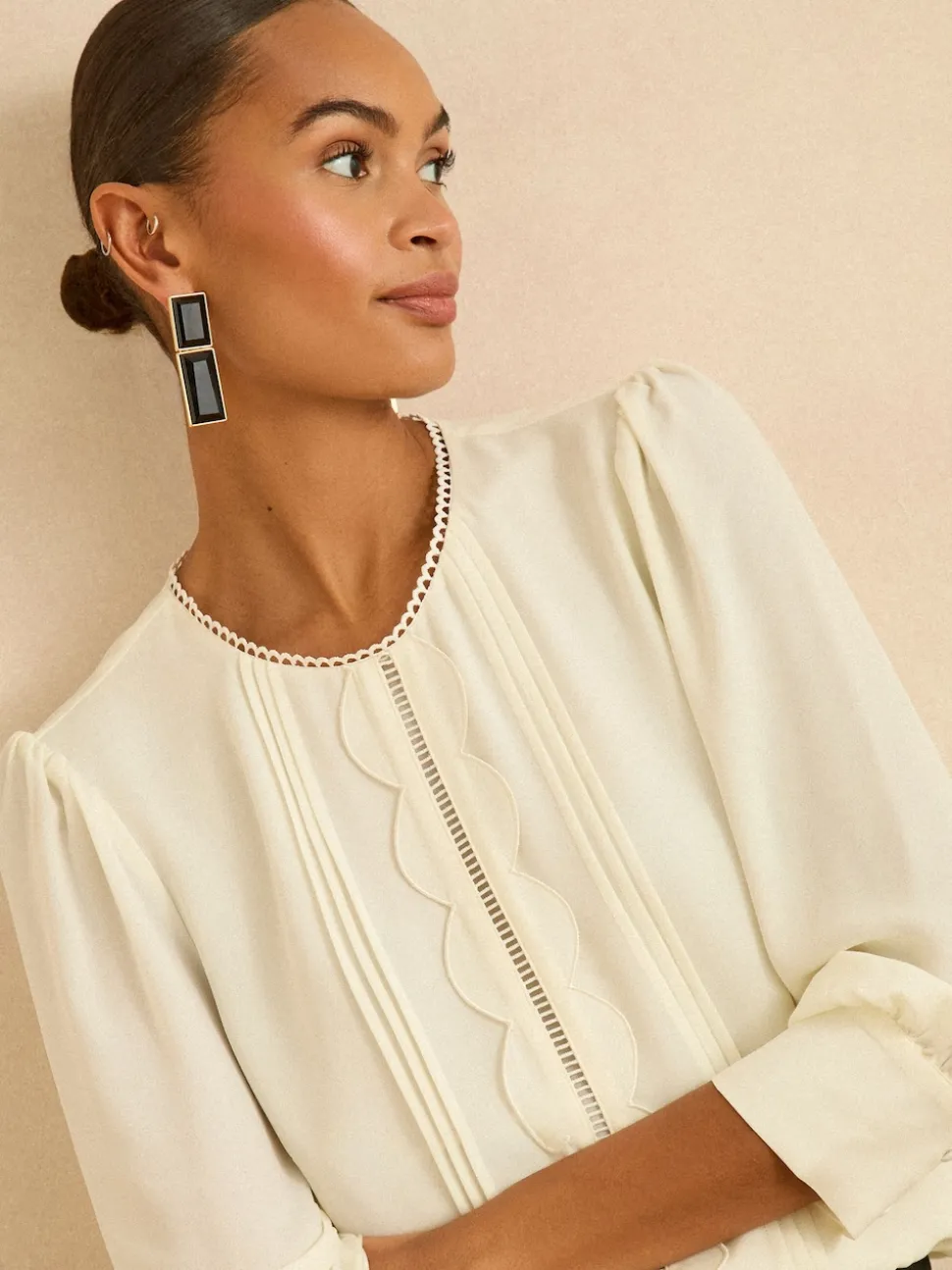 Love & Roses Ivory Petite 3/4 Sleeve Scallop Detail Blouse