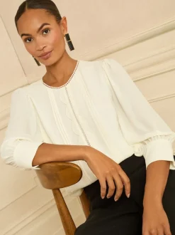 Love & Roses Ivory Petite 3/4 Sleeve Scallop Detail Blouse