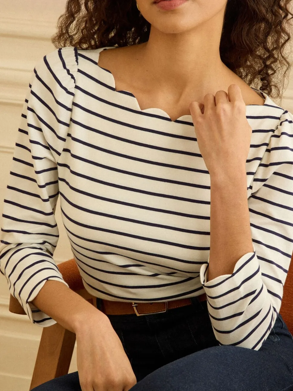 Love & Roses Ivory Stripe 3/4 Sleeve Jersey Top