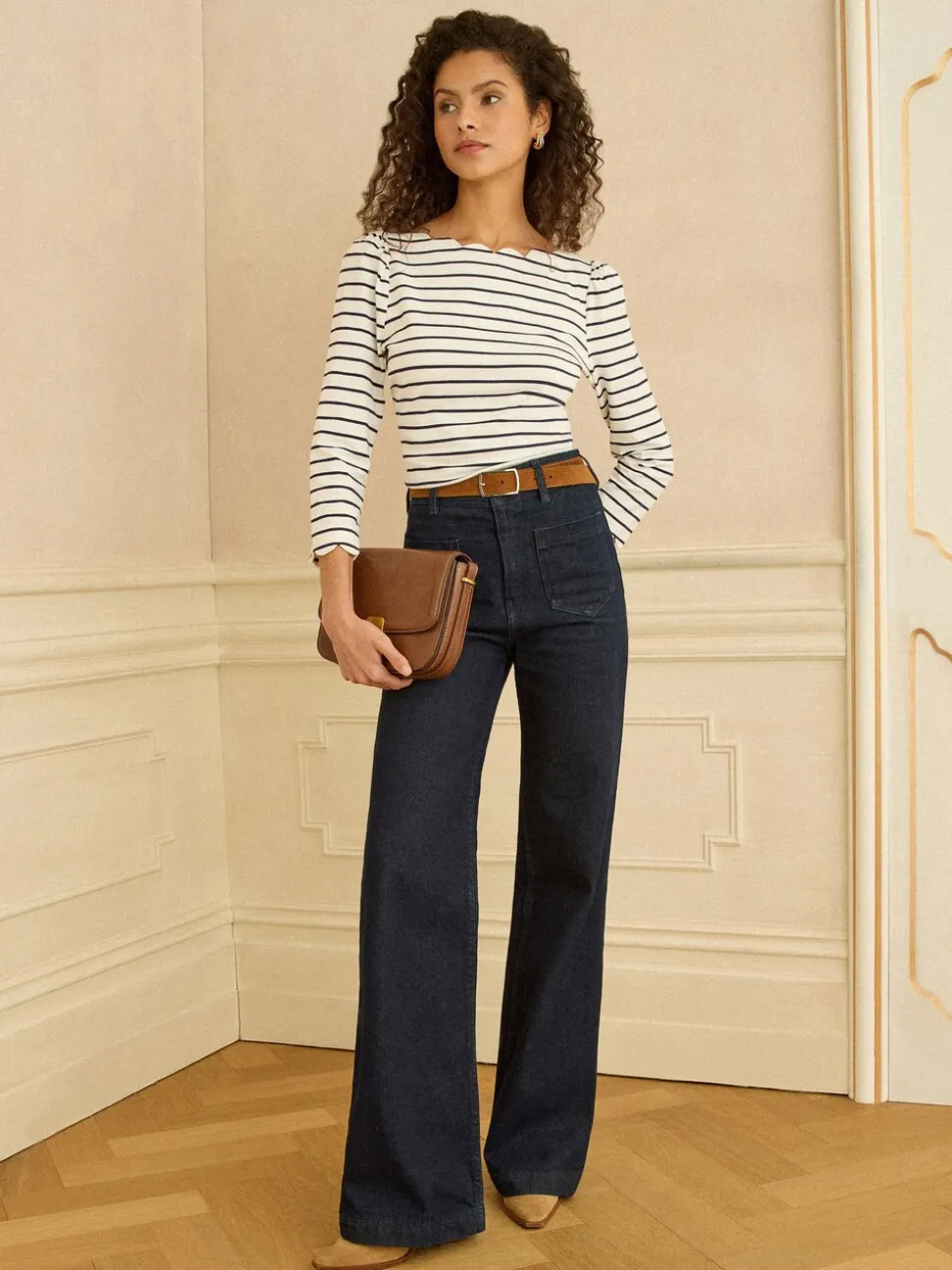 Love & Roses Ivory Stripe 3/4 Sleeve Jersey Top