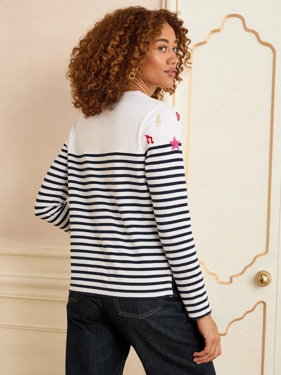 Love & Roses Ivory Stripe Embroidered Top