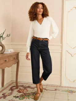 Love & Roses Ivory V-Neck Chiffon Mix Jersey Top