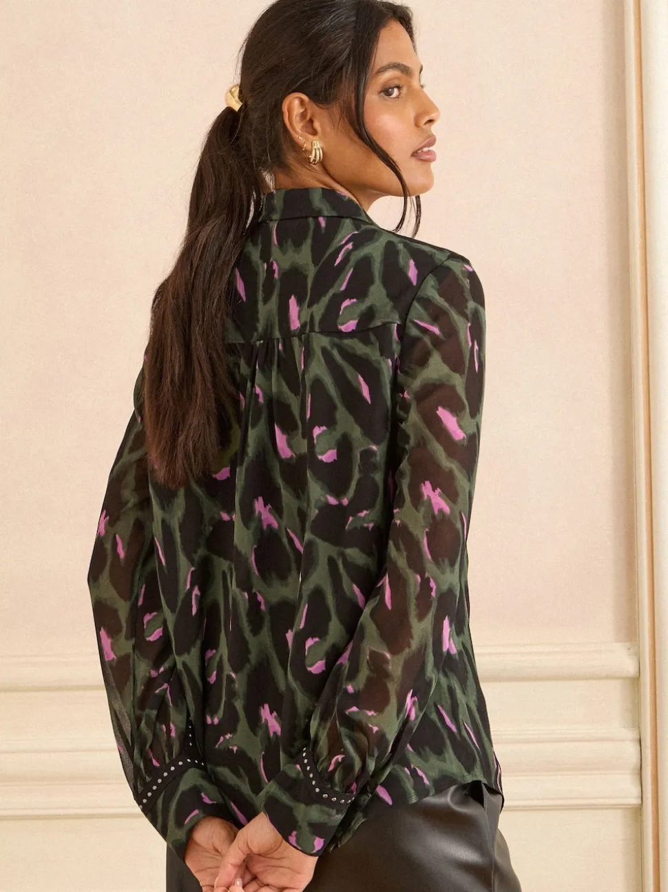 Love & Roses Khaki Green Button Through Long Sleeve Shirt