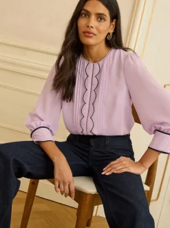 Love & Roses Lilac 3/4 Sleeve Scallop Detail Blouse