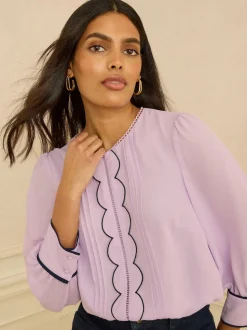 Love & Roses Lilac 3/4 Sleeve Scallop Detail Blouse