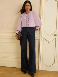 Love & Roses Lilac 3/4 Sleeve Scallop Detail Blouse