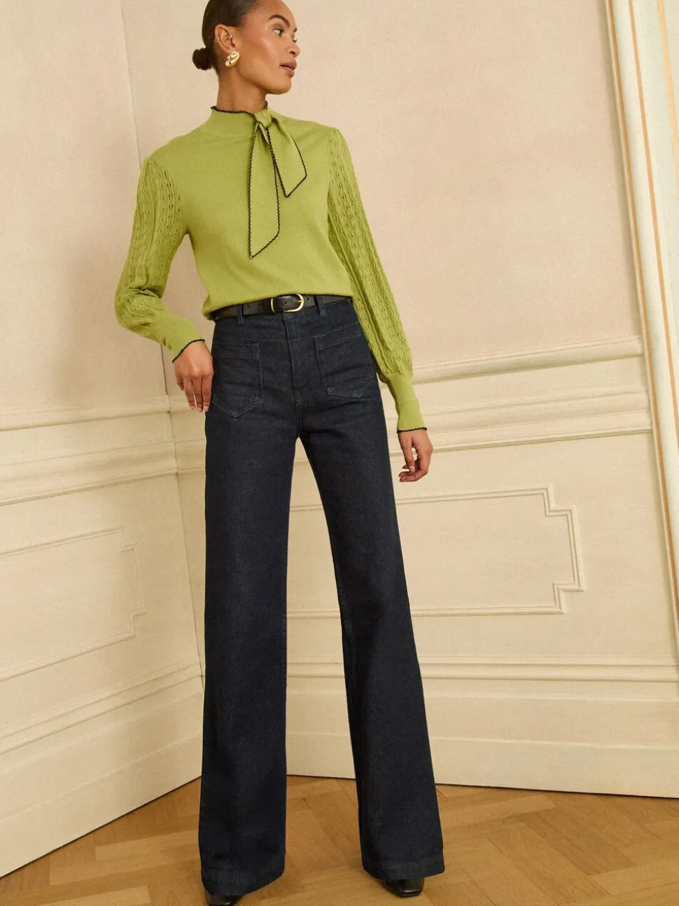 Love & Roses Lime Green Tie Neck Knitted Jumper
