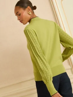Love & Roses Lime Green Tie Neck Knitted Jumper