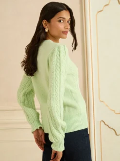 Love & Roses Mint Green Heart Bobble Stitch Cosy Knitted Jumper