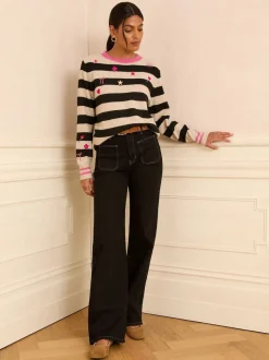 Love & Roses Mono Stripe Embroidered Stripe Embroidered Jumper