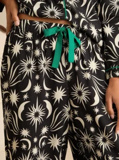 Love & Roses Moon Print Black/White Button Down Pyjamas Set