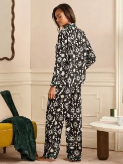 Love & Roses Moon Print Black/White Button Down Pyjamas Set