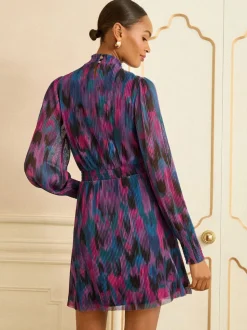Love & Roses Multi Abstract Print High Neck Mini Dress