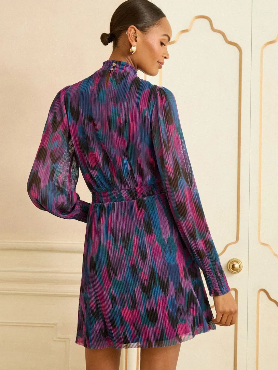 Love & Roses Multi Abstract Print High Neck Mini Dress