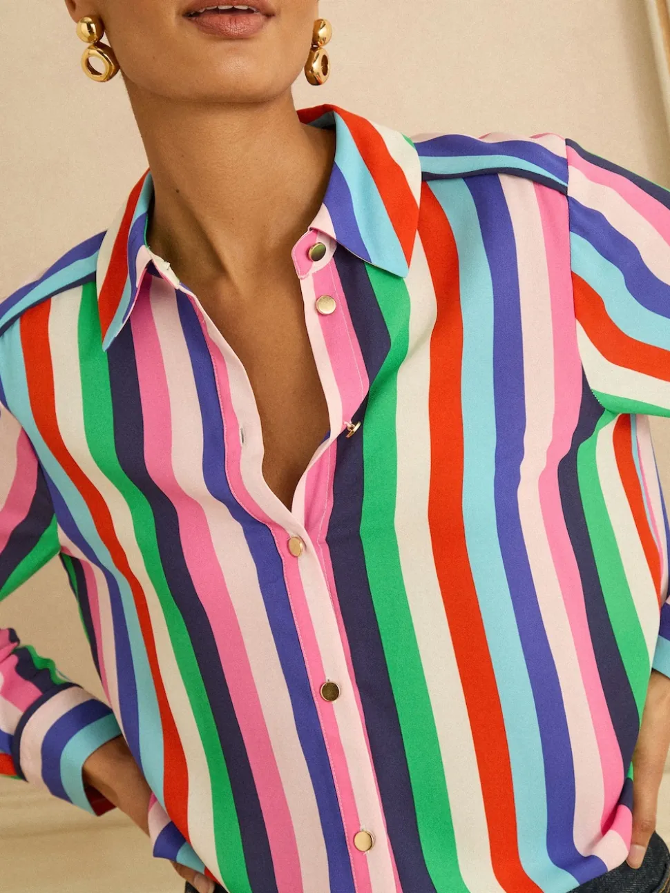 Love & Roses Multi Stripe Long Sleeve Button Through Shirt