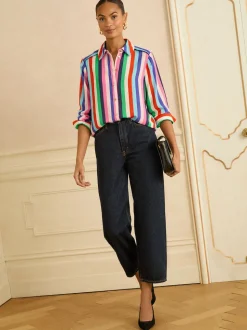 Love & Roses Multi Stripe Long Sleeve Button Through Shirt