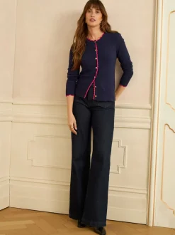 Love & Roses Navy and Pink Scallop Knitted Cardigan
