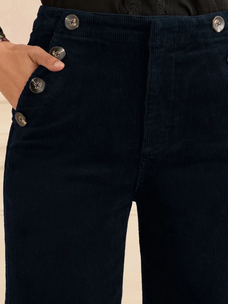 Love & Roses Navy Blue Corduroy Straight Trousers