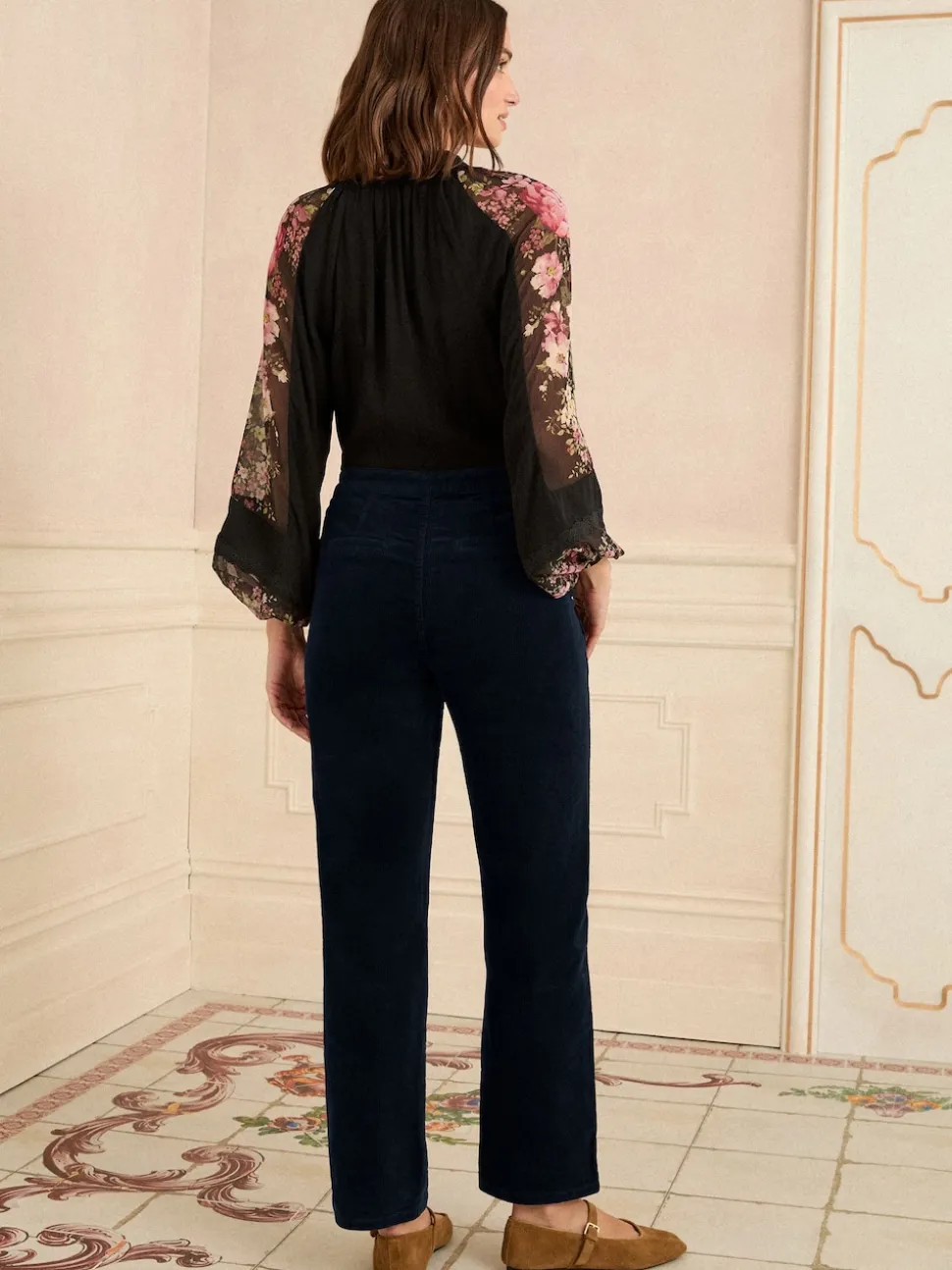 Love & Roses Navy Blue Corduroy Straight Trousers