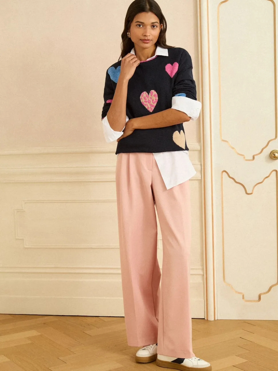 Love & Roses Navy Blue Multi Animal Heart Jumper