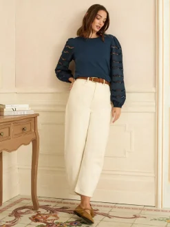 Love & Roses Navy Broderie Long Sleeve Top