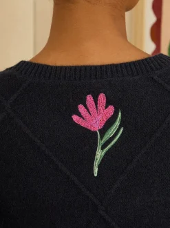 Love & Roses Navy Embroidered Detail Knitted Jumper