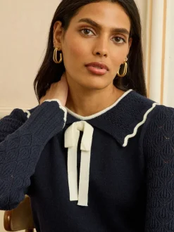 Love & Roses Navy Knitted Collar Jumper