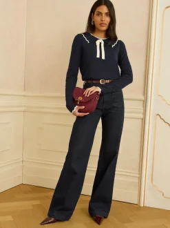 Love & Roses Navy Knitted Collar Jumper