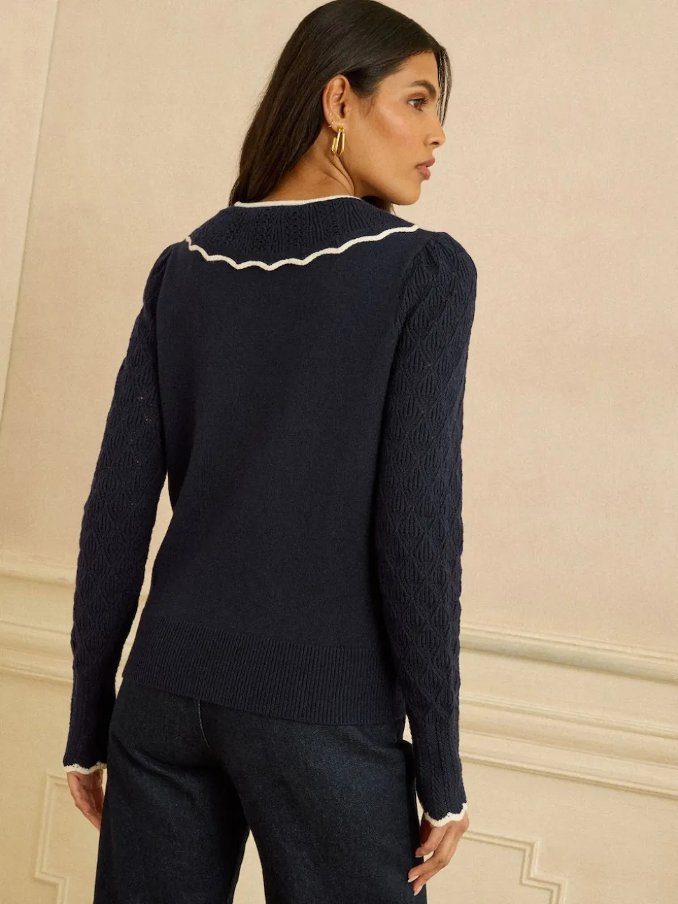 Love & Roses Navy Knitted Collar Jumper