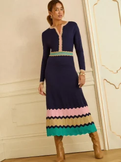 Love & Roses Navy Notch Neck Knitted Midi Dress
