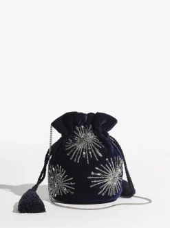 Love & Roses Navy Velvet Sequin Embellished Pouch Bag
