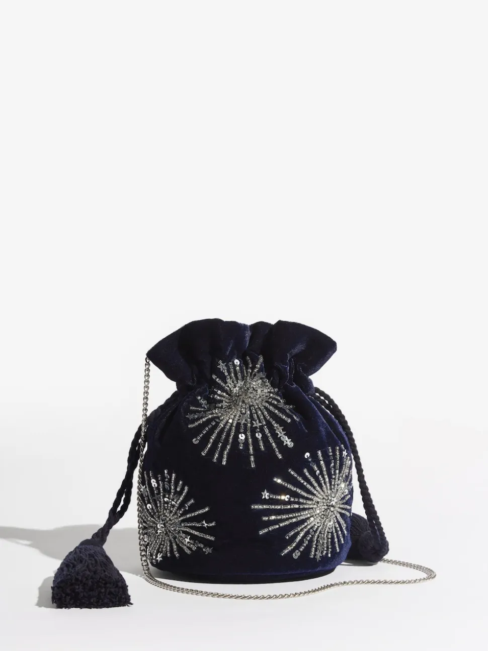 Love & Roses Navy Velvet Sequin Embellished Pouch Bag