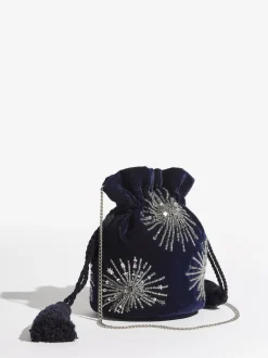 Love & Roses Navy Velvet Sequin Embellished Pouch Bag