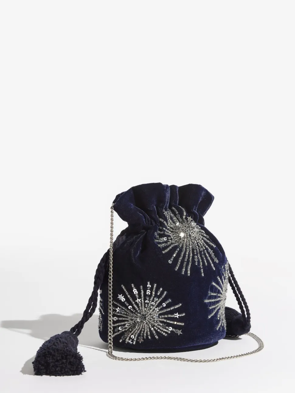 Love & Roses Navy Velvet Sequin Embellished Pouch Bag