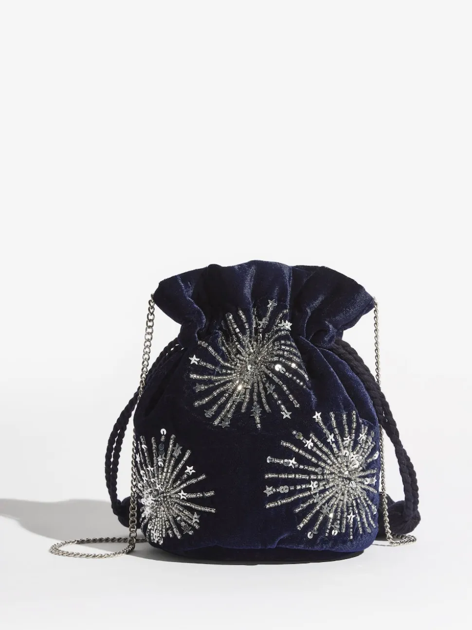 Love & Roses Navy Velvet Sequin Embellished Pouch Bag