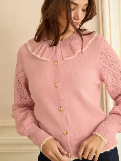 Love & Roses Pale Pink Cosy Pointelle Sleeve Collard Top