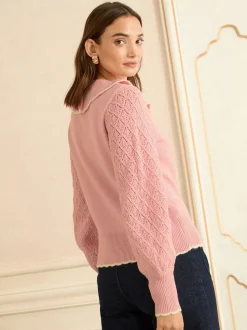 Love & Roses Pale Pink Cosy Pointelle Sleeve Collard Top