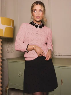 Love & Roses Pale Pink 3D Flower Trim Pointelle Jumper