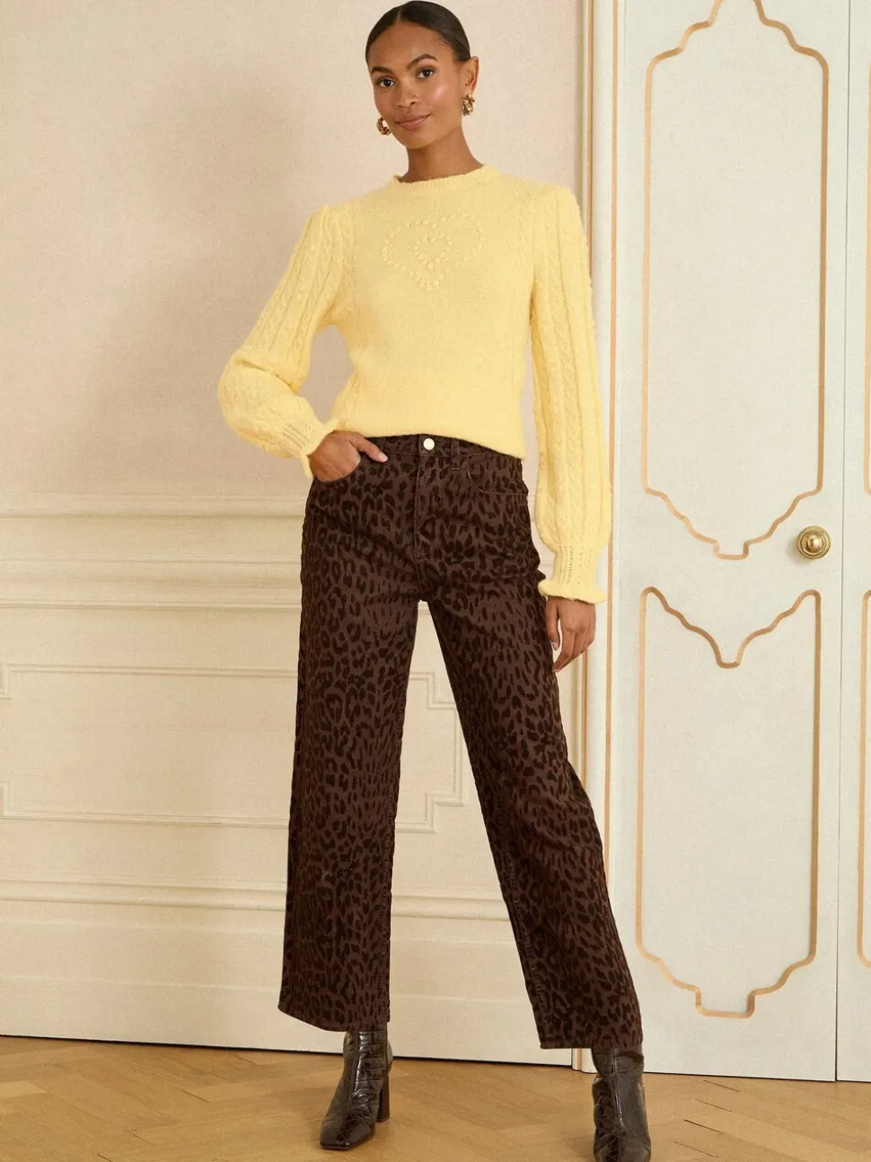 Love & Roses Pale Yellow Heart Bobble Stitch Cosy Knitted Jumper